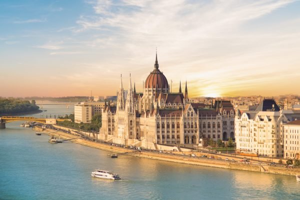 beautiful view hungarian parliament chain bridge panorama budapest night