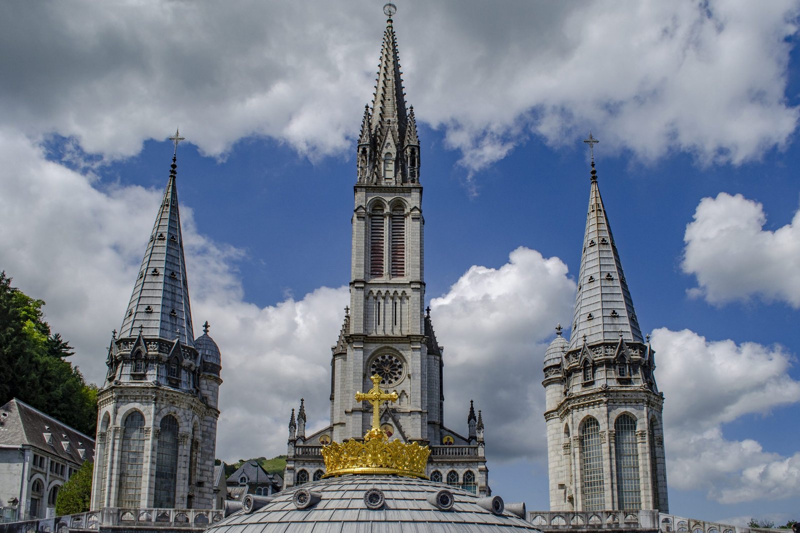 different details of the sanctuary of lourdes in france
