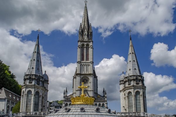 different details of the sanctuary of lourdes in france