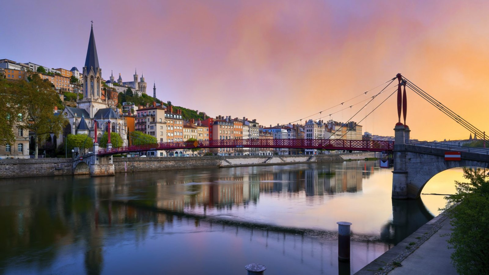 view of saone river in the morning light, lyon